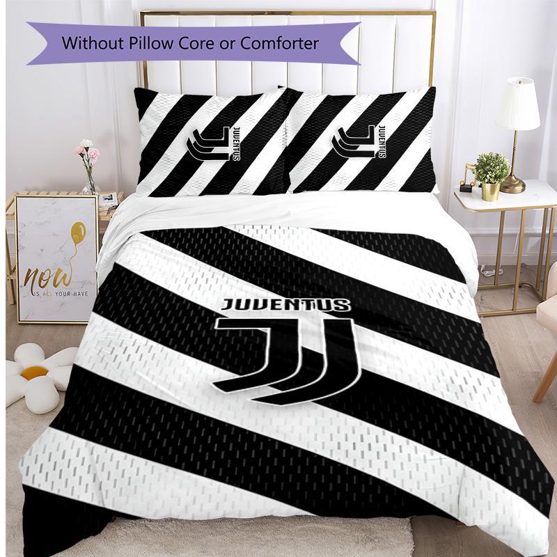 Juventus FC Pattern Printed 3PCS Bedding Set Soft Skin-Friendly Washable Duvet Cover & Pillowcases Set All Season Bedroom