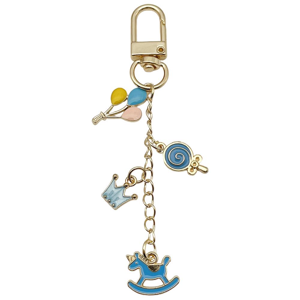 Blå Krona Gung Häst Godis Legering Nyckelring Hänge