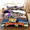 Personality Aggretsuko Anime Bedding Set New Soft Duvet Cover Pillowcases Cute Red Panda Print Bed Set for Kids Adults Bedroom D