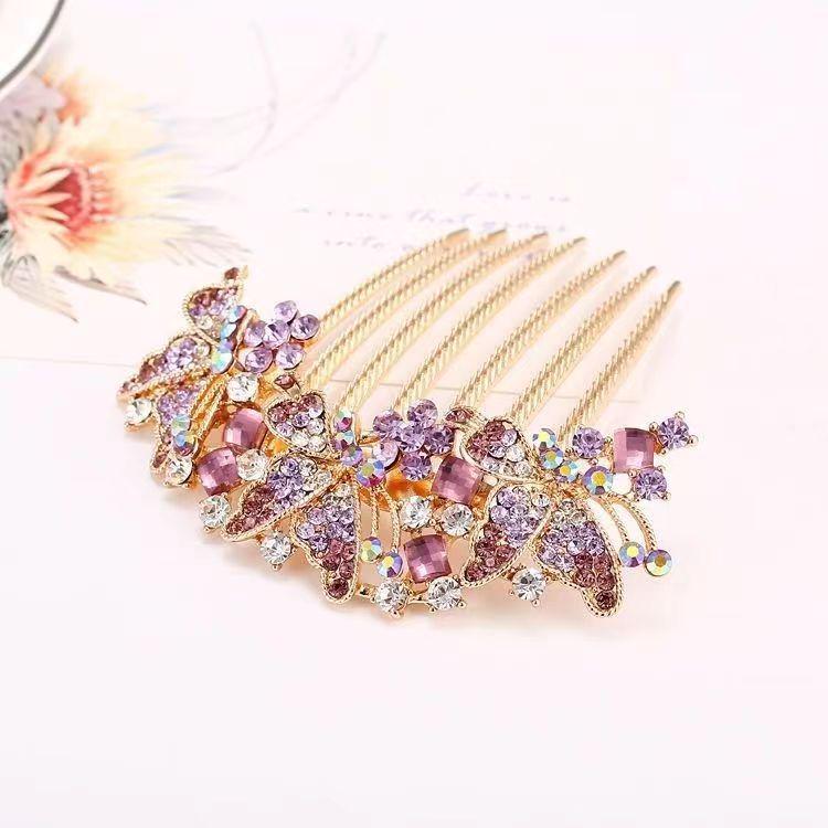 Korean Rhinestone Adult Hairpin: Seven-Tooth Metal Comb Hair Ornament