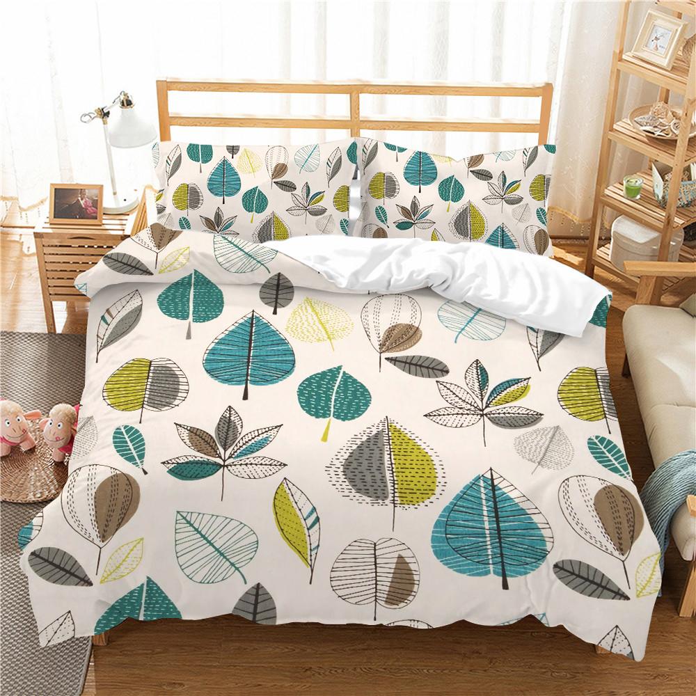 

Комплект пододеяльников с наволочкой с 3D принтом листьев King Queen Size, домашний текстиль, постельное белье, 2/3 шт., модные покрывала EU Single 135x200cm