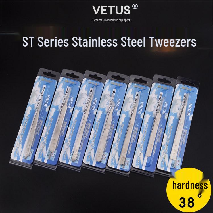 VETUS ST Gold Label Precision Stainless Steel Tweezers for Hair Removal, Eyelash Extensions & Nail Art