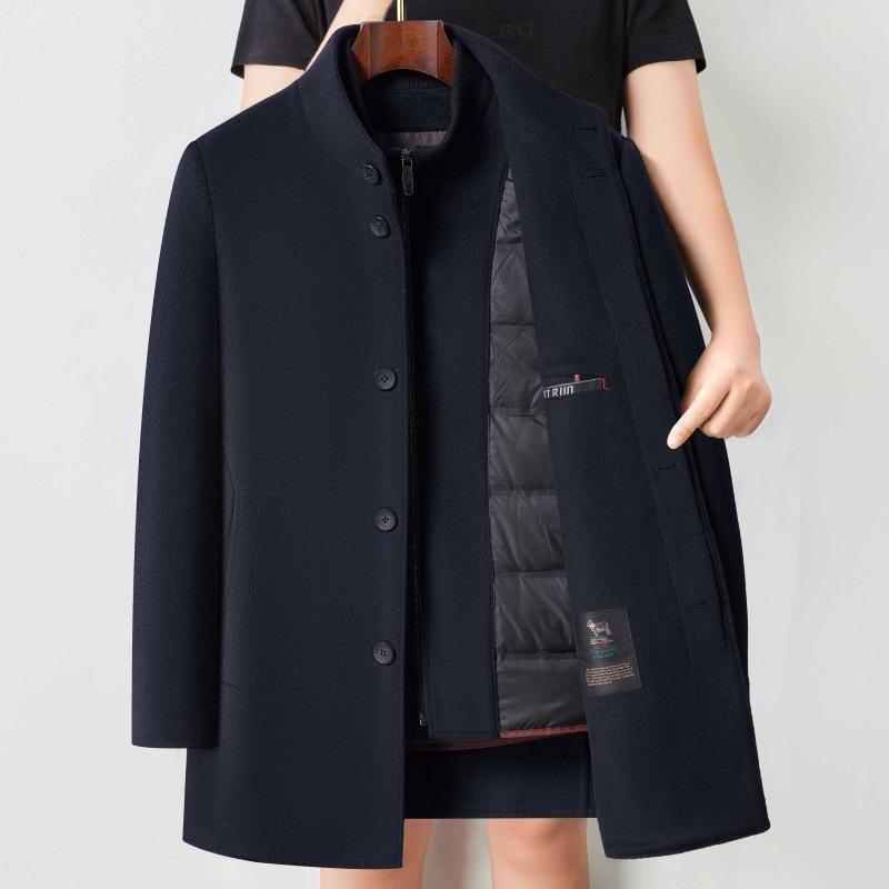 

Двустороннее кашемировое пальто мужское зимнее шерстяное пальто с воротником-стойкой для папы среднего возраста со съемной подкладкой повседневный шерстяной топ 195