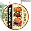 2D Flat, 1pc Round Aluminum Wall Hanging Ornament, Fall Y'all Welcome Football Helmet Pumpkin Autumn Vine Printed Plaque, Harvest Season Keepsake