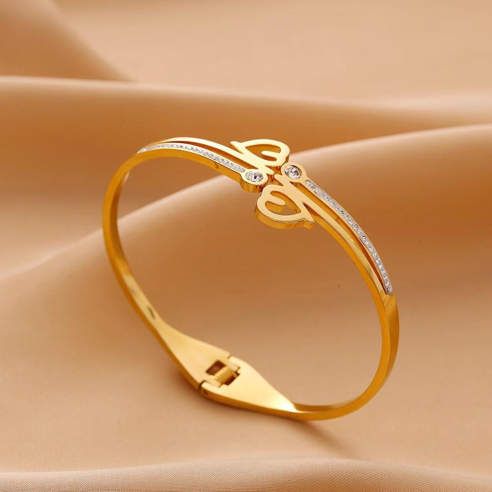 Premium Gold Plated Stainless Steel Crystal Inlay Fashion Bracelets Bangle Gift