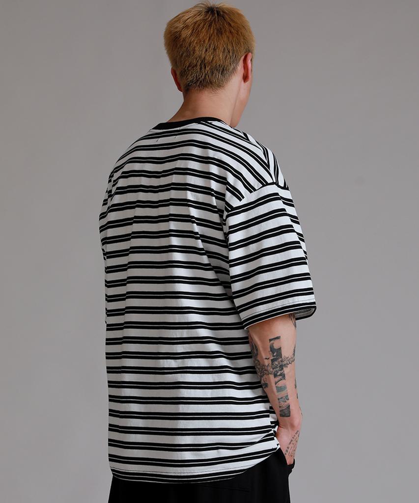 LIKE THE MOST Double Stripe Oversized Short Sleeve T-Shirt_White