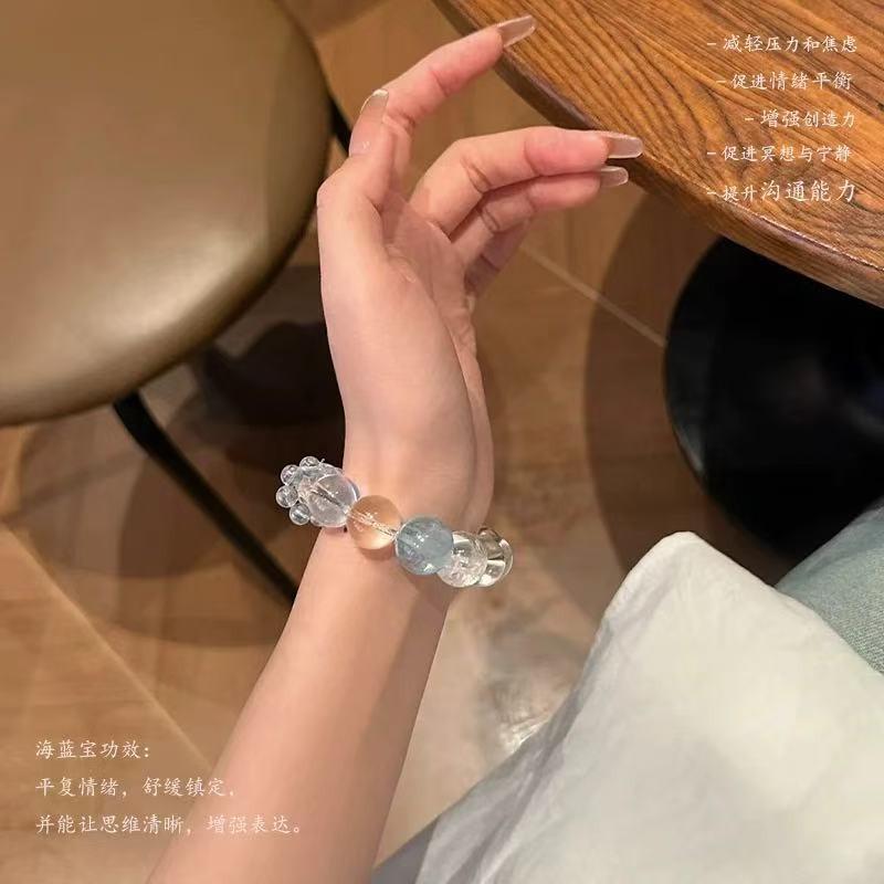 Handcrafted Natural White Quartz Aquamarine Beaded Bracelet Women Men Minimalist Luxury Style 13mm Round Beads