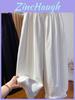 Womens White Polyester Casual Wide Leg Pants With Pockets For Spring Summer