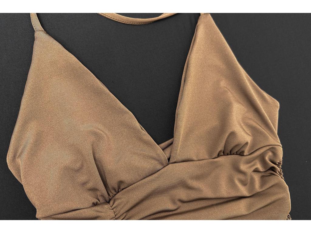 2024 Cross-Border Winter Sexy Halter Deep V Ruched Slimming Mini Skirt