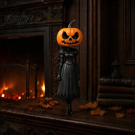Unique Fall Party Decorations Halloween Pumpkin Lady Resin Figurine, Witch Girl Statue with Head, Vintage Style Statues Hand-Painted Desktop Tabletop