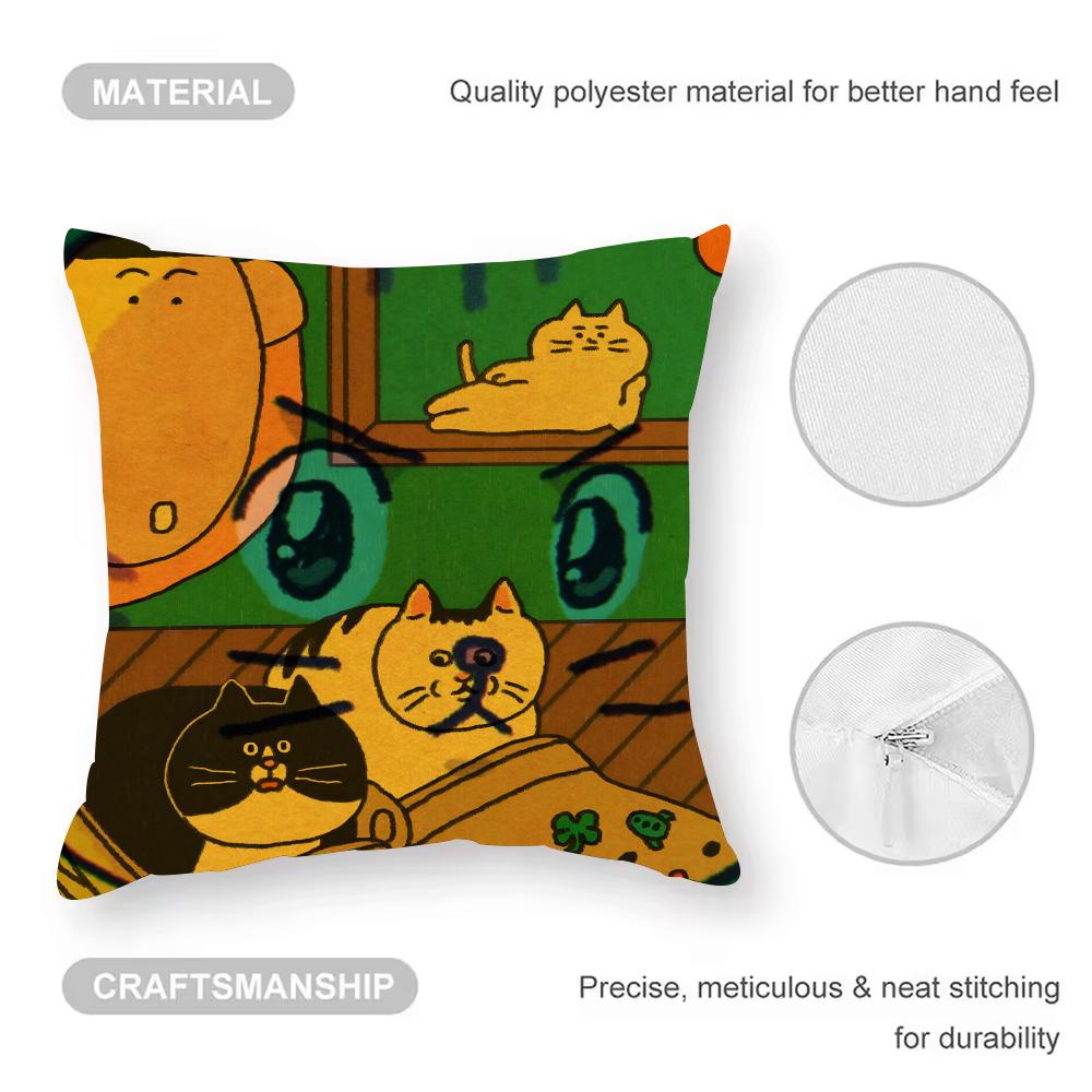 Cat Daily Life Illustrations Cushion Cover Pattern Printed Pillowcase For Living Room Sofa Cushion Cover & Bedroom Decor