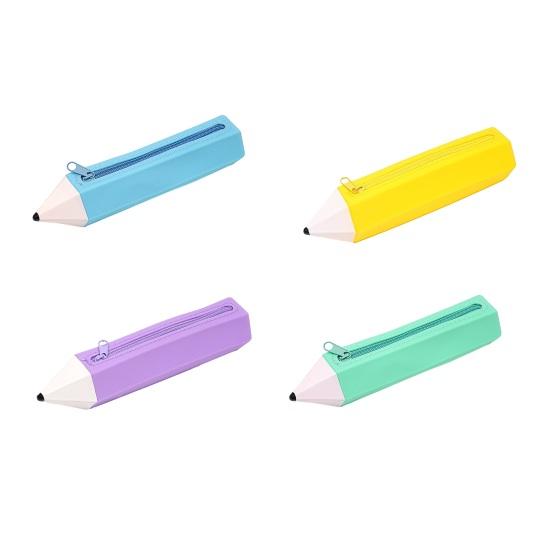 Pencil Case Large Capacity Pencil-Shaped Silicone Pencil Case for Students Zippered Stationery Storage Bag Multifunctional Travel Cosmetic Bag for