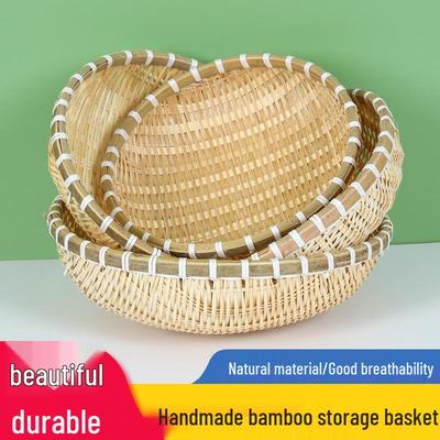 Cesta Redonda de Bambu Tecido Artesanal - Cesta de Lavar Frutas e Verduras Estilo Fazenda