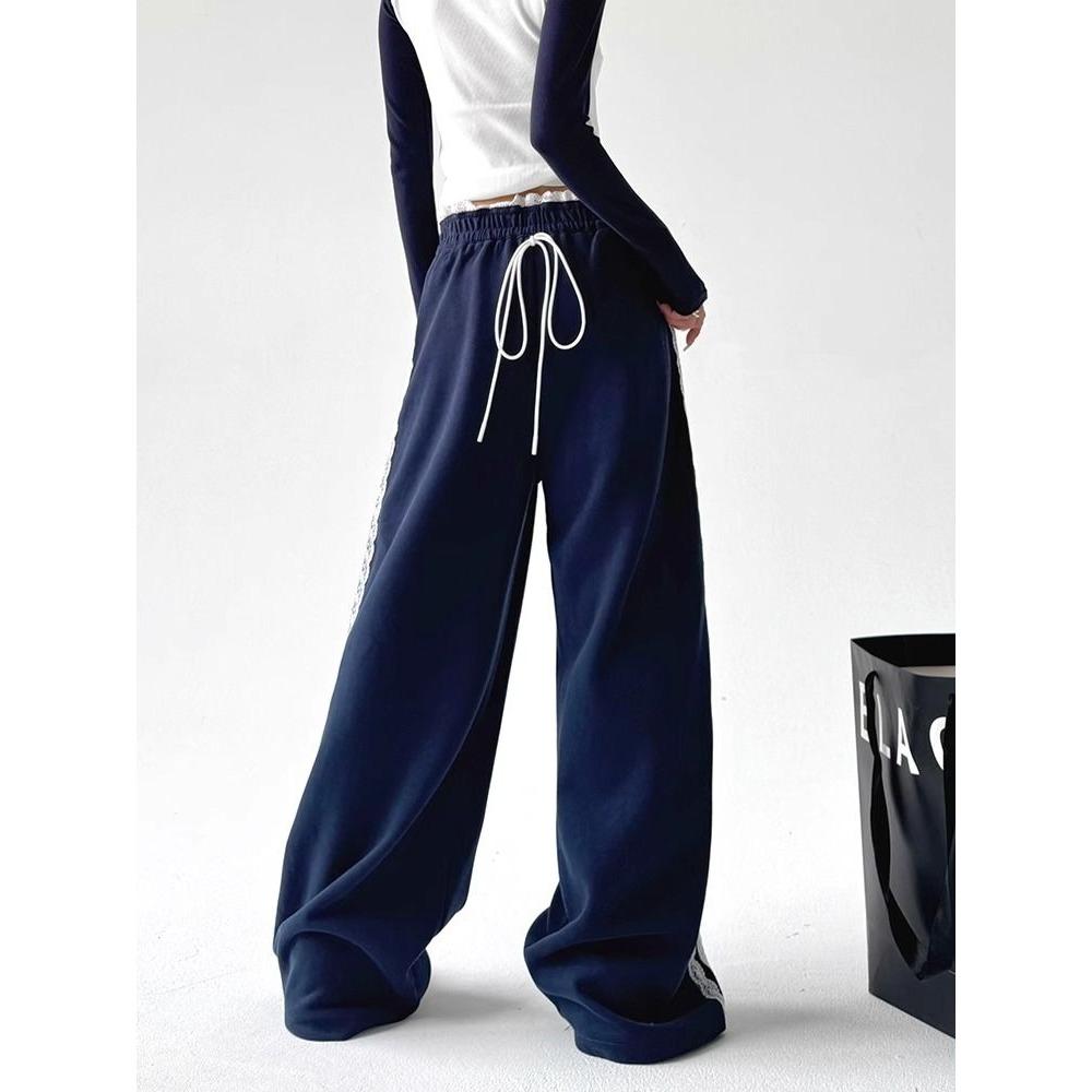 Navy Blue Wide Leg Pants Women Loose Casual Straight Long Pants For Spring Summer