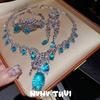 Vintage Court Cheetah Topa Blue Water Drop Gemstone Necklace Haute Couture Jewelry Leopard Blue Water Drop Zircon Bracelet Set