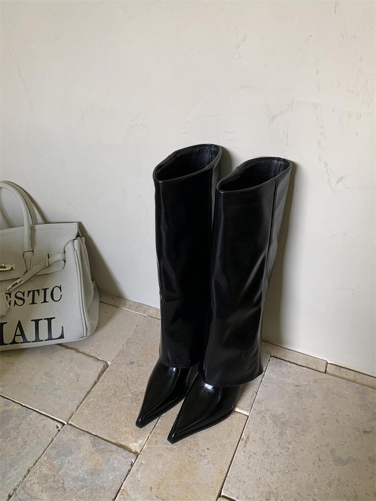 High-heeled Pointed Brown Maillard Trousers Medium Boots Women's Shoes 2025 New Spring and Autumn Winter Long Tube Knight Boots