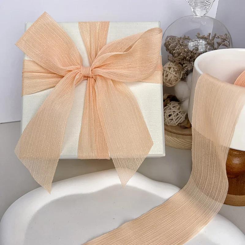Silver Sparkling Yarn Ribbon Chiffon Wedding Wrinkle Mesh Accessories Bright Silk Wrinkle Gift Box Flower Bundle Packaging