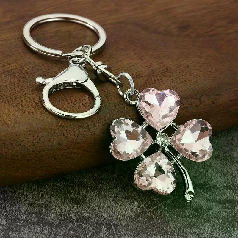Trendy Luxury Rhinestone Four-Leaf Clover Keychain Fashion Exquisite Green Leaf Keyring Bag Charms For Women Gifts