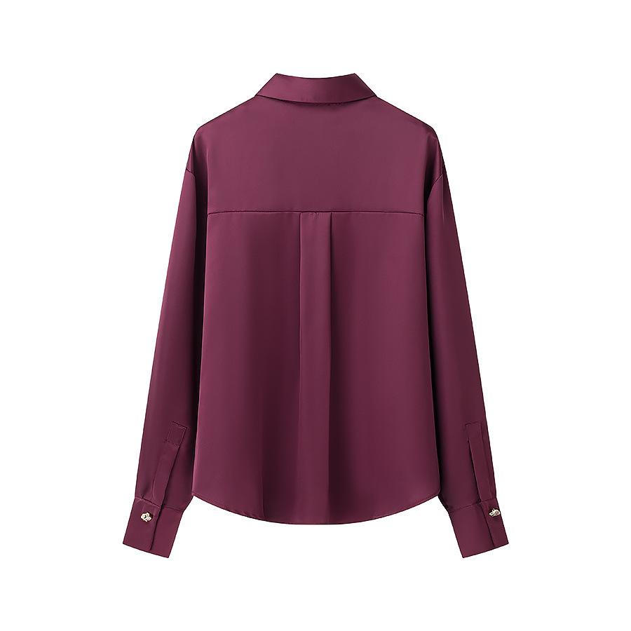 European and American style, new women's clothing, classic gold button-trimmed silk satin shirt 2138748712.