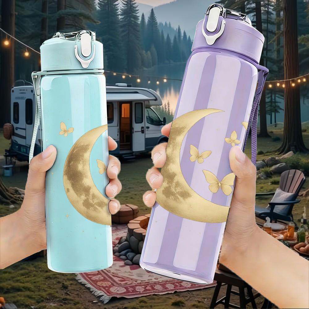 1PC Moon Star Cloud Silhouette Art 750ml Color Plastic Sports Water Bottle Leakproof Flip Straw Lid Suitable for Sports Office Home Use
