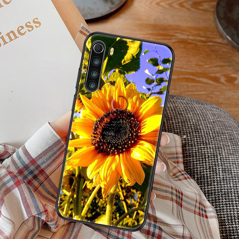 Cute&amp;nbsp;Sunflower Phone Case For Xiaomi Redmi Note 7 8 9 10 7A 8T 9A 9T 9S 10S Pro black art hoesjes fashion cover pretty shell