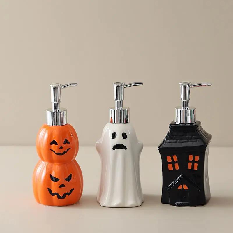Bouteille en Céramique Peinte pour Noël Distributeur de Savon Liquide Désinfectant pour les Mains Shampoing Hydratant Distributeur à Pompe pour Hôtel Accessoires de Salle de Bain