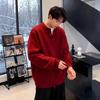 Men's Red Round Neck Sweater: New Year Two-Piece Look, Spring/Autumn Knit, Unisex Base Layer
