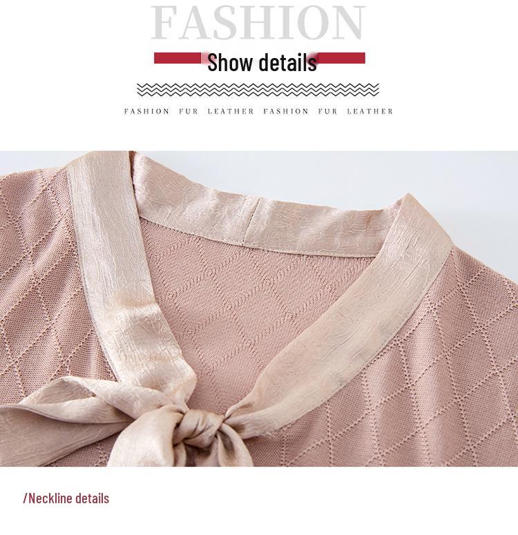 Chic Spring V-Neck Bow Pullover for Mature Women, Lightweight Knit Top for Spring & Autumn