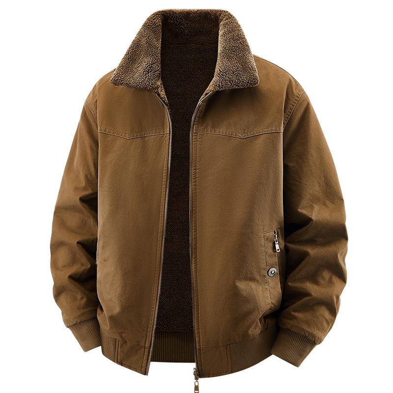 

Men s Double-Sided Fur Collar Jacket - Warm, Loose, Casual Plus Velvet Coat (2519) for Autumn/Winter 2025 5XL коричневий