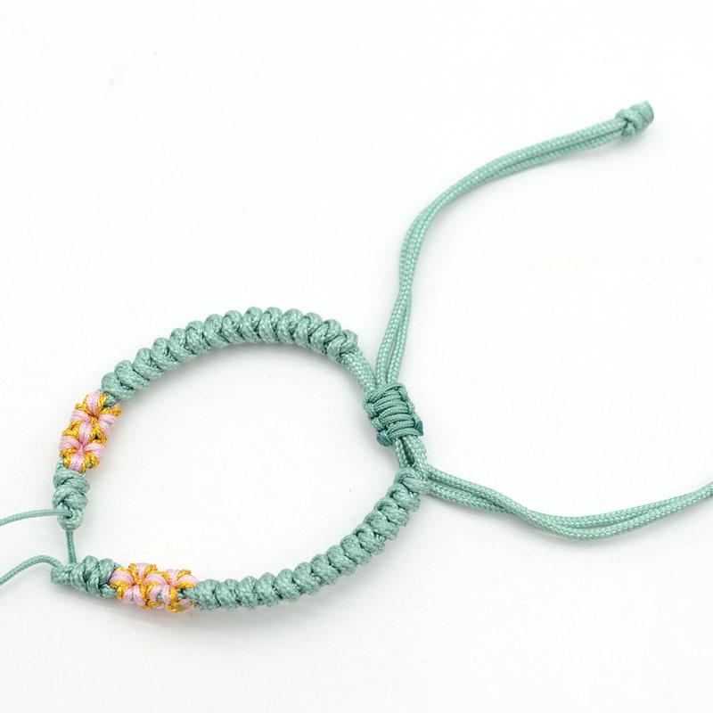 Handwoven Peach Blossom Knot Bracelet with Silver Peace Buckle and Optional Beads