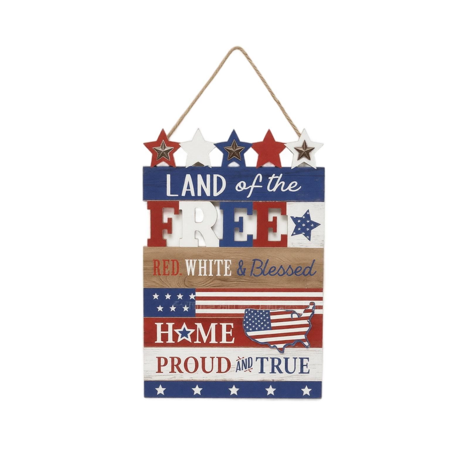 Wooden Wall Hanging Home of the Brave Patriotic Wall Decor USA Stars and Stripes Land That I Love Freedom America Wall Art One Size