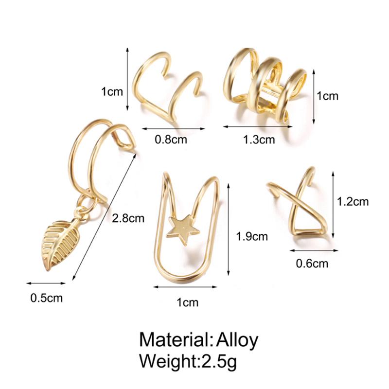 Ear Cuffs Leaf Star Clip Ring Earrings for Women No Piercing Fake Cartilage Earring Studs Ear Stud Set Clip Cuff