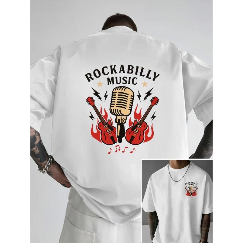 

European Size Rock Music, Retro Rock Double-Sided Print Pattern Men S Fashion Trendy T-Shirt, Suitable for Home Daily Leisure, Suitable for Going Out S белый