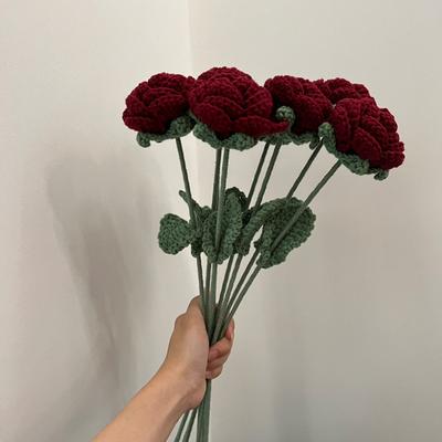 Tavolo Casa Fatto a Mano Fiori Finti Lavorati a Maglia Fiore Lavorato a Maglia Lavorazione a Maglia Rosso Vino Fiore Rosa Fai da Te