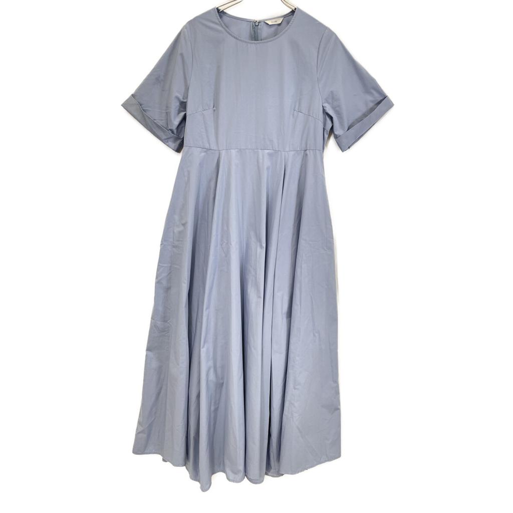 CLANE 12112-5062 Cotton Short Sleeve Wide Belt Maxi Dress Dress 1 blueUsed