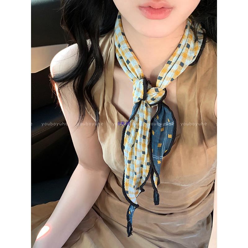 Women's Versatile Plaid Neck Tie Scarf - Sunshade & Stylish Triangle Accessory for Spring/Summer 2025