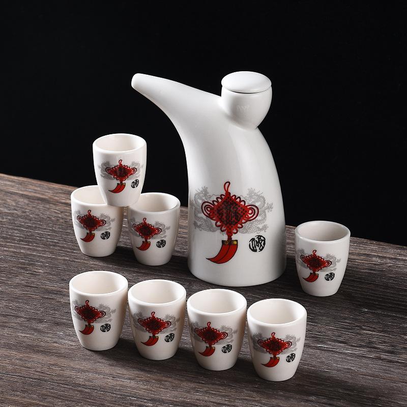 Ceramic Wine Set Half A Catty Small Wine Jug Wine Dispenser Baijiu Cup Yellow Wine Cup Chinese Sake Customization