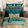 Fishing Hunting Duvet Cover Set Queen Lake House Comforter Cover Fishing Pole Paddle Bedding Set For Boys Girls Farmhouse Decor