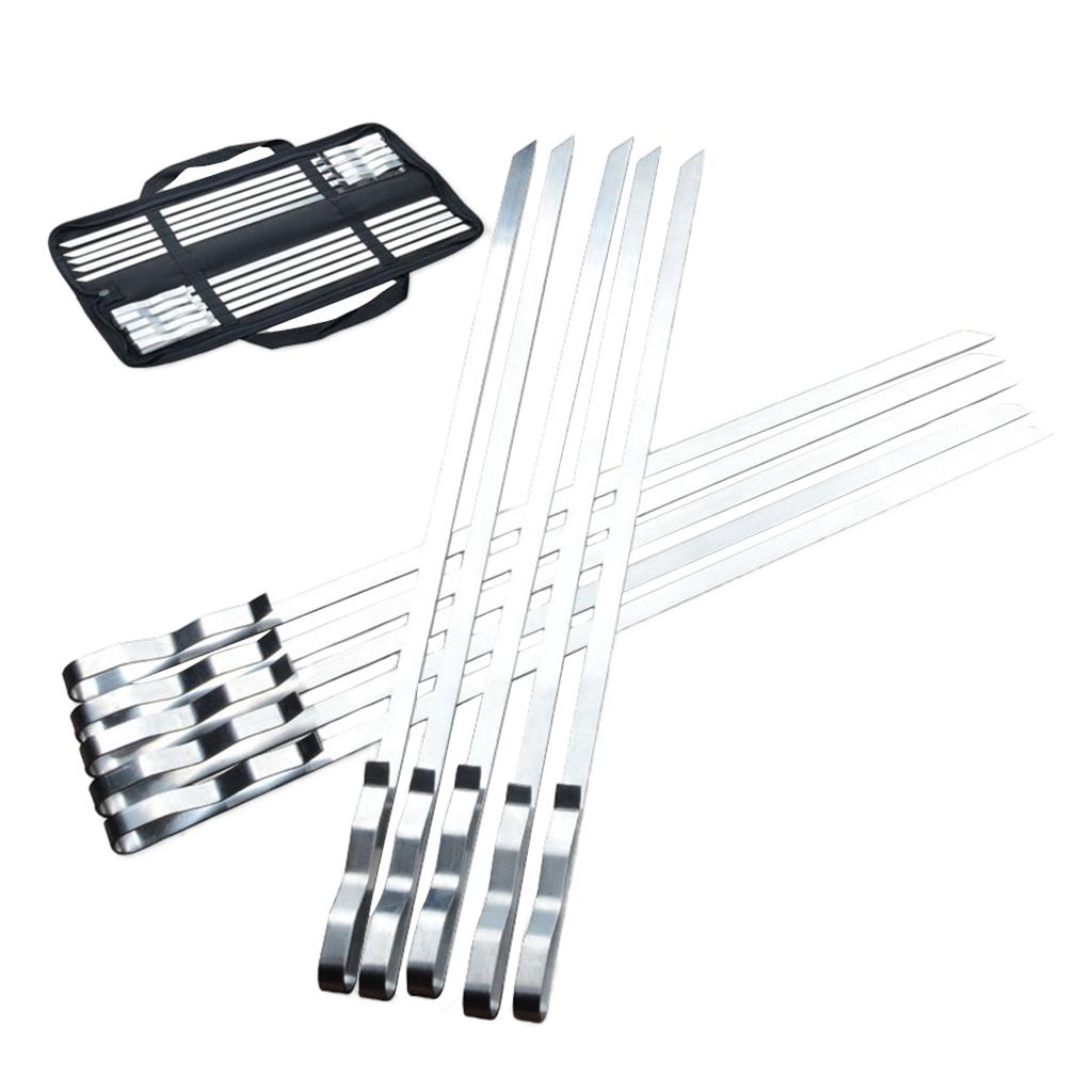 Metal 10x Barbecue Skewers Kebab Stainless Steel Flat BBQ Needle Sticks for Outdoor Cooking Tools,