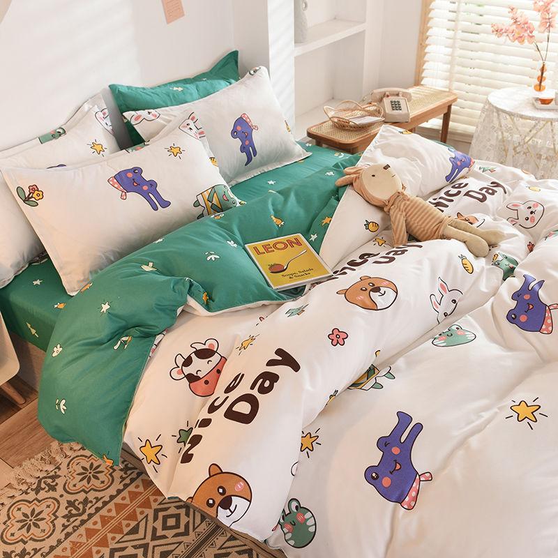 Four-piece Bedding Washed Cotton Single Double Student Three-piece Bed Linen Quilt Cover Pillowcase