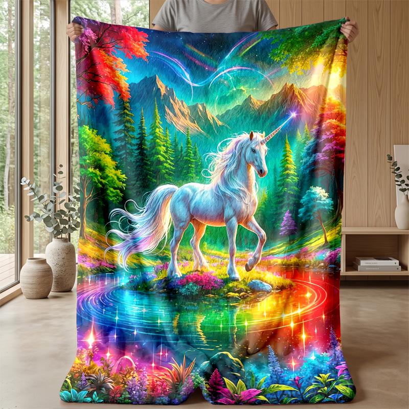 Magical Unicorn Fantasy Theme Blanket Lightweight Warm Flannel Blanket Decorative Throw Blanket for Home Decoration