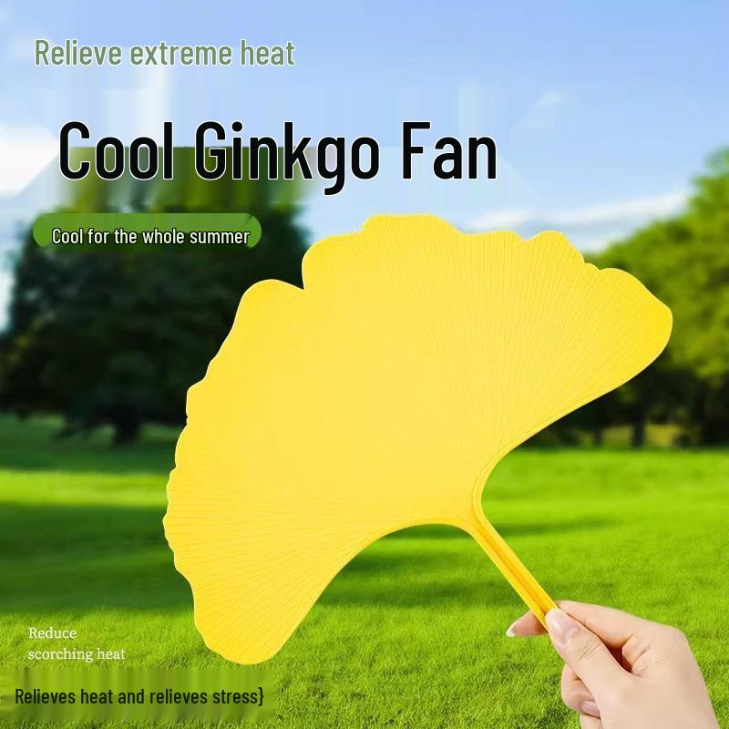 Artistic Drop-proof Ginkgo Leaf Hand-cranked Plastic Fan