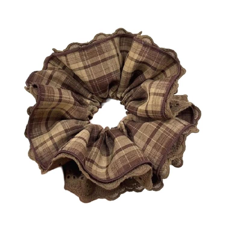 

Fashion Checkered Hair Tie Coffee Color Scrunchies MultiTiered Hairband Accessory For Ponytail Buns And Updos Hairstyles 1