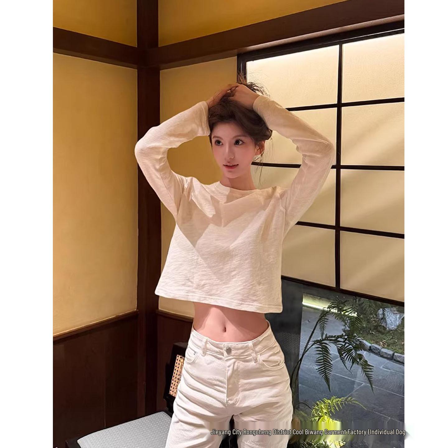 

Women s White Crew Neck Long Sleeve T-Shirt, Early Spring Casual Base Layer, Loose Fit Versatile Top S білий