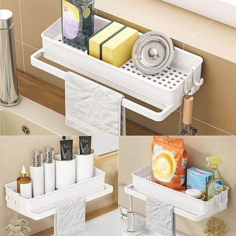 Punch‑Free Multifunctional Sink Sponge Holder Countertop Drying Rack for Dishcloth Scrubber Kitchen Household Storage Organizer
