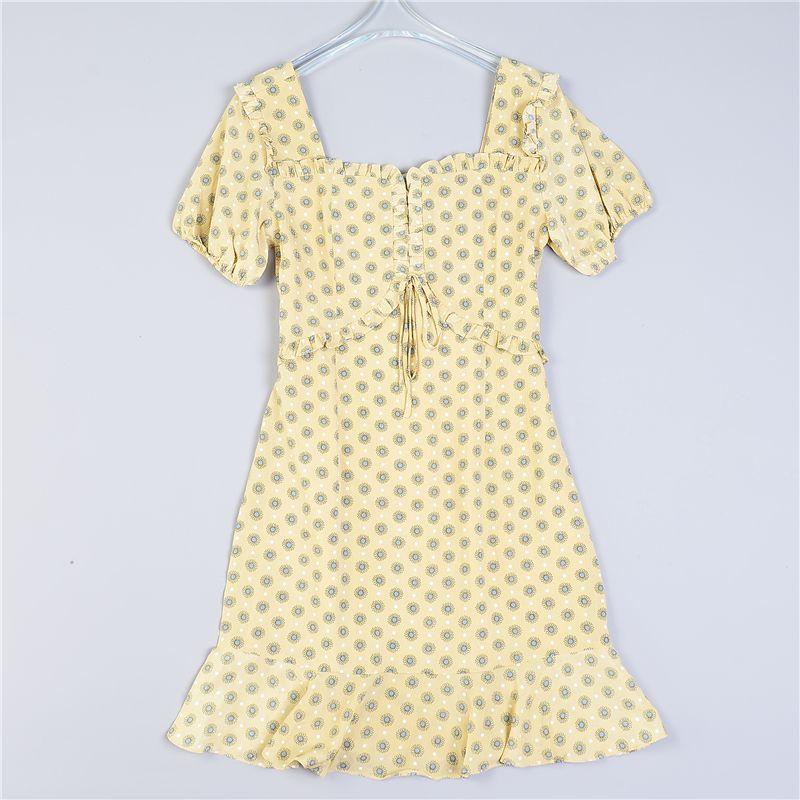 

1123 Платье с принтом и французским квадратным вырезом 79547 Приталенное Облегающее Шнуровка Бахрома Короткий рукав А-силуэт Юбка «рыбий хвост» Лето 1 apricot S