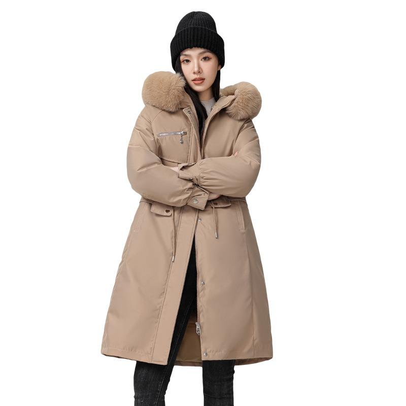 New women's long fashion hooded big fur collar cotton coat, thin versatile cotton coat