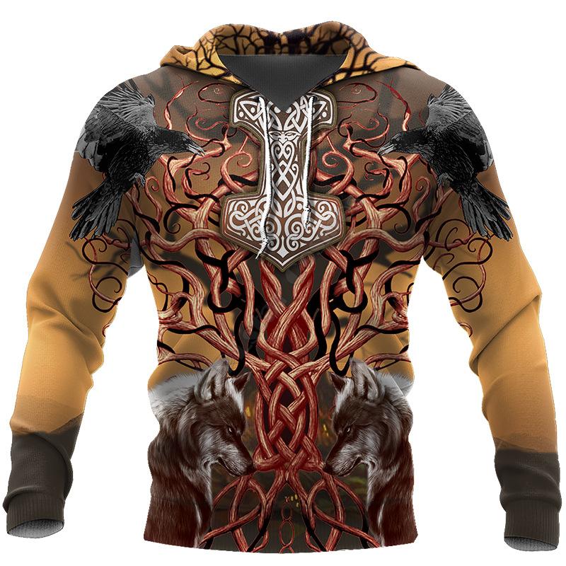 Men's Casual Tops Creative 3D Digital Tattoo Print Pullover Sweatshirt
