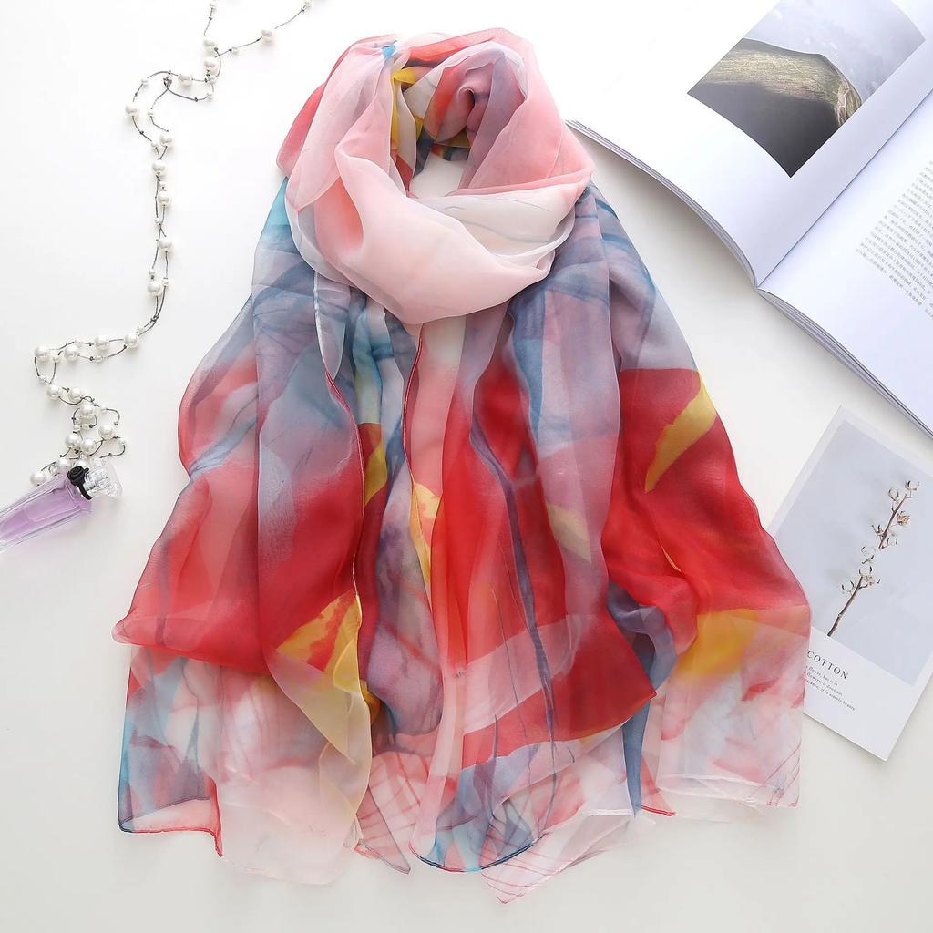 Sunscreen Ice Silk Scarf Scarves Wrap Fashion The Big Beach Towel Women Printed Thin Micro-through Air-conditioning Shawl 180cm