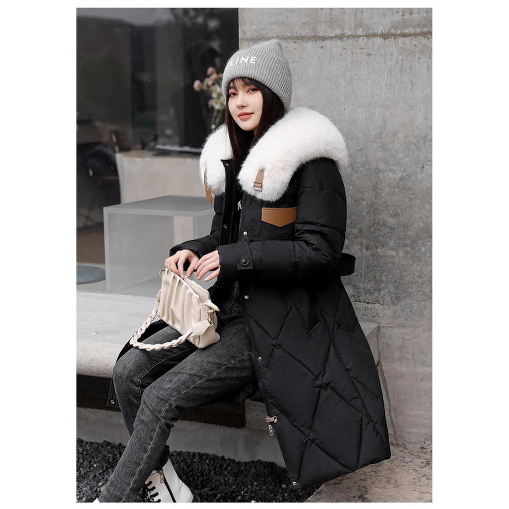 Slim-fit Big Fur Collar Mid-length Over-the-knee Padded Jacket Thickened Jacket